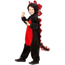 Draak Kostuum | Zwarte Pluche Draak Roodbuik | Jongen | Maat 104 | Carnaval kostuum | Verkleedkleding